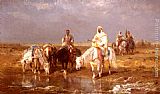 Adolf Schreyer Canvas Paintings - Arabs Watering Their Horses